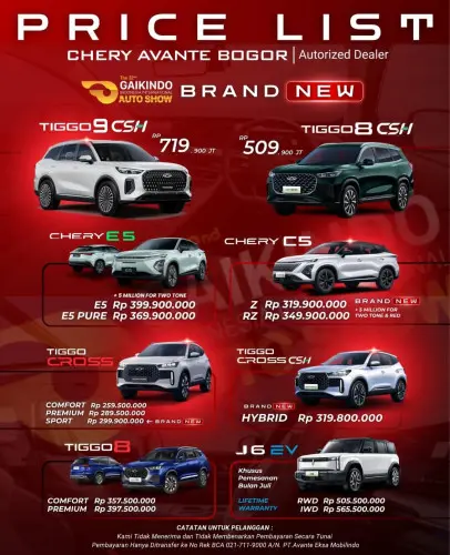 Pricelist Harga Chery kiaracondong 2025